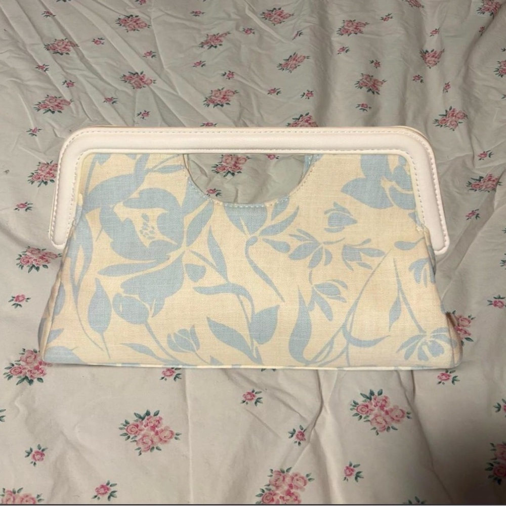 Floral Canvas Clutch with White Handle